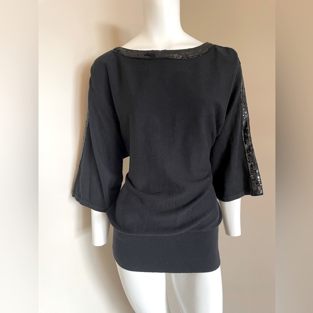 TALBOTS Sweater Oversized Sequins Neckline Dolman Sleeves Black Size Medium